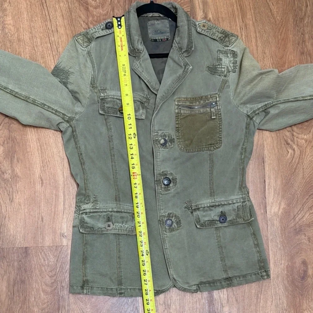 Triple‎ 5 Soul Y2K Men Medium Military Jacket Green Distressed Skull Graphic